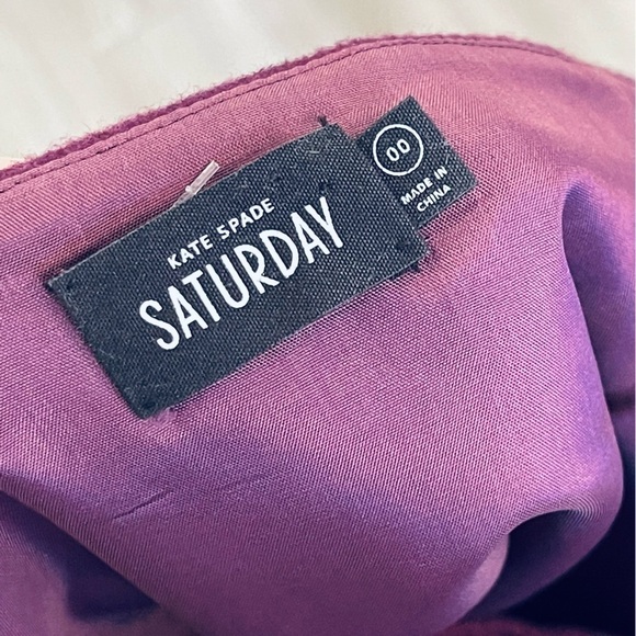 KATE SPADE Saturday Wool Mini Skirt Faux Wrap Maroon Buckle asymmetrical - Picture 4 of 5